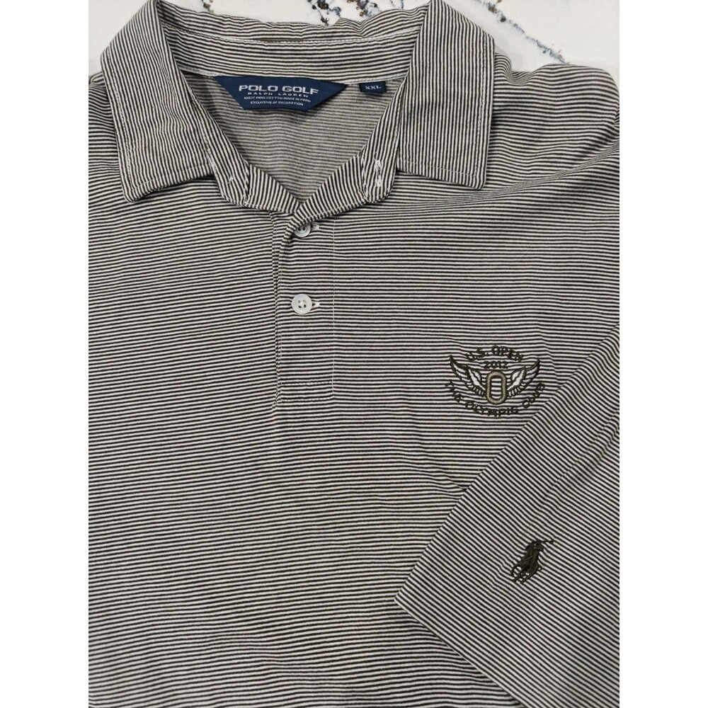Polo Golf Ralph Lauren Polo Shirt Mens XXL 2XL White Olive Striped US Open 2012